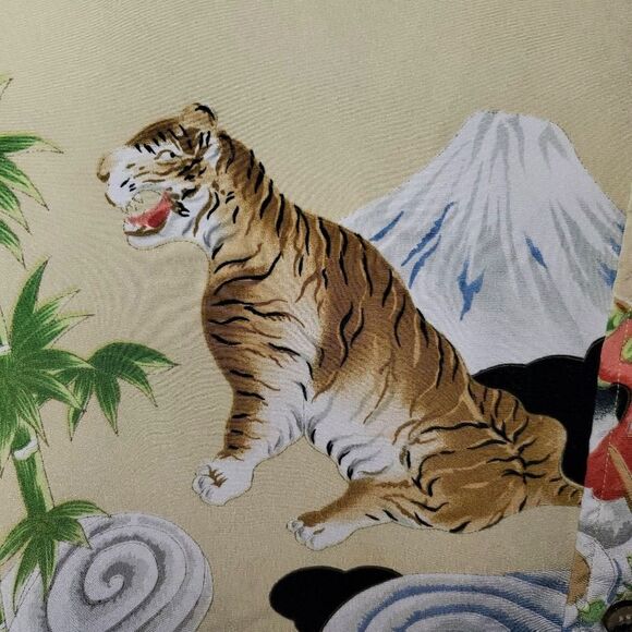 Vintage Y2K Phat Farm Shirt Tan Button Up All Over Print Tiger Dragon Mens XL - Picture 3 of 13